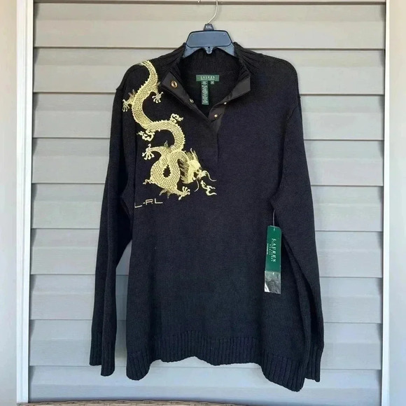 Lauren Ralph Lauren Womens Pullover Sweater Black Dragon